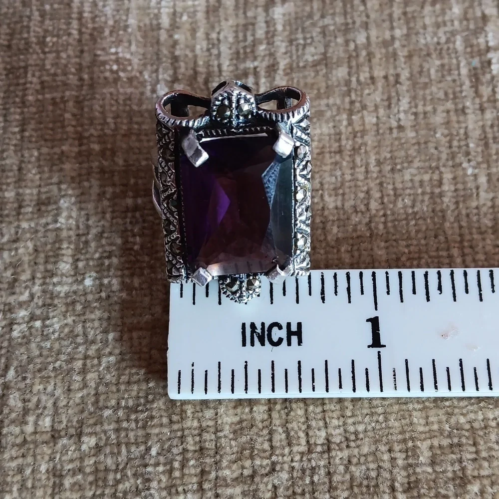 925 Silver Purple Crystal Ring